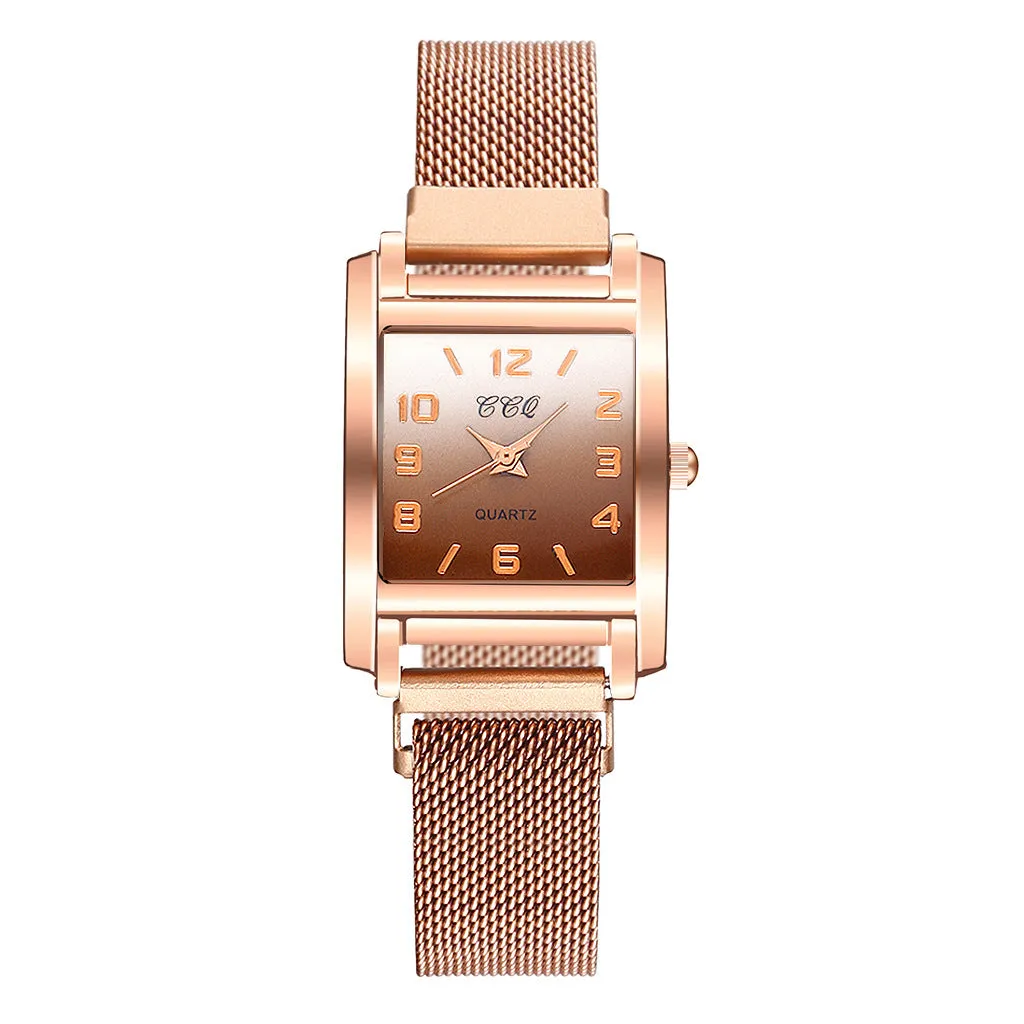 Magnetic buckle casual quartz female watch in rose gold with rectangular alloy dial