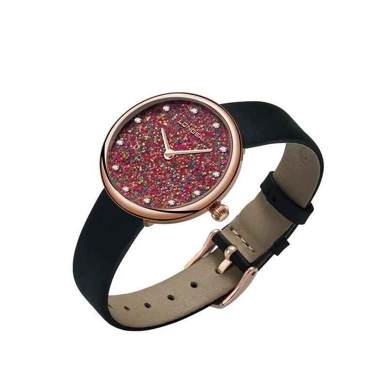Sapphire simple natural small diamond women's watch in four colour options with 6.7mm thin case