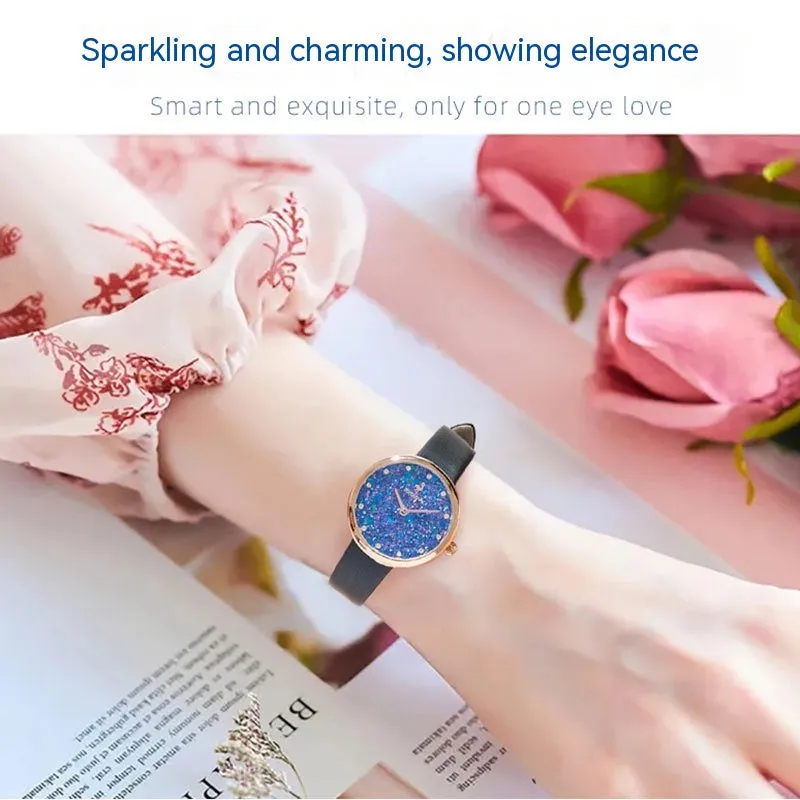 Sapphire simple natural small diamond women's watch in four colour options with 6.7mm thin case