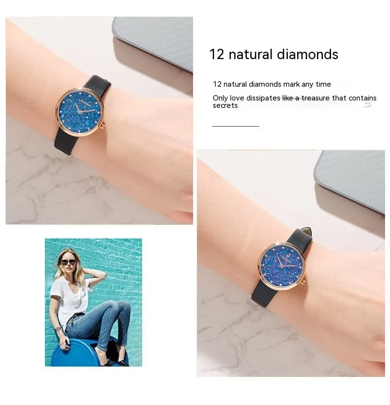 Sapphire simple natural small diamond women's watch in four colour options with 6.7mm thin case