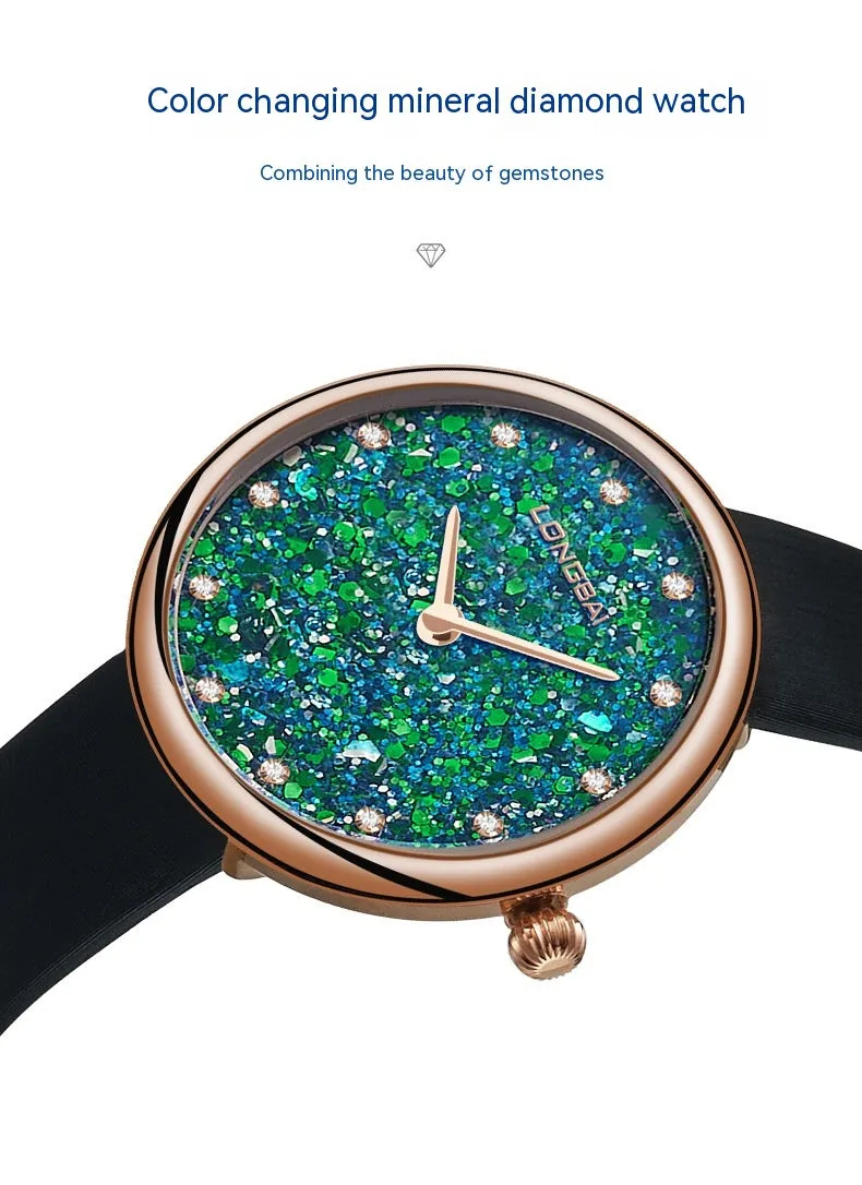 Sapphire simple natural small diamond women's watch in four colour options with 6.7mm thin case
