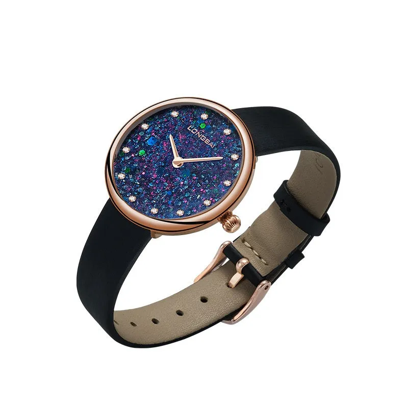 Sapphire simple natural small diamond women's watch in four colour options with 6.7mm thin case