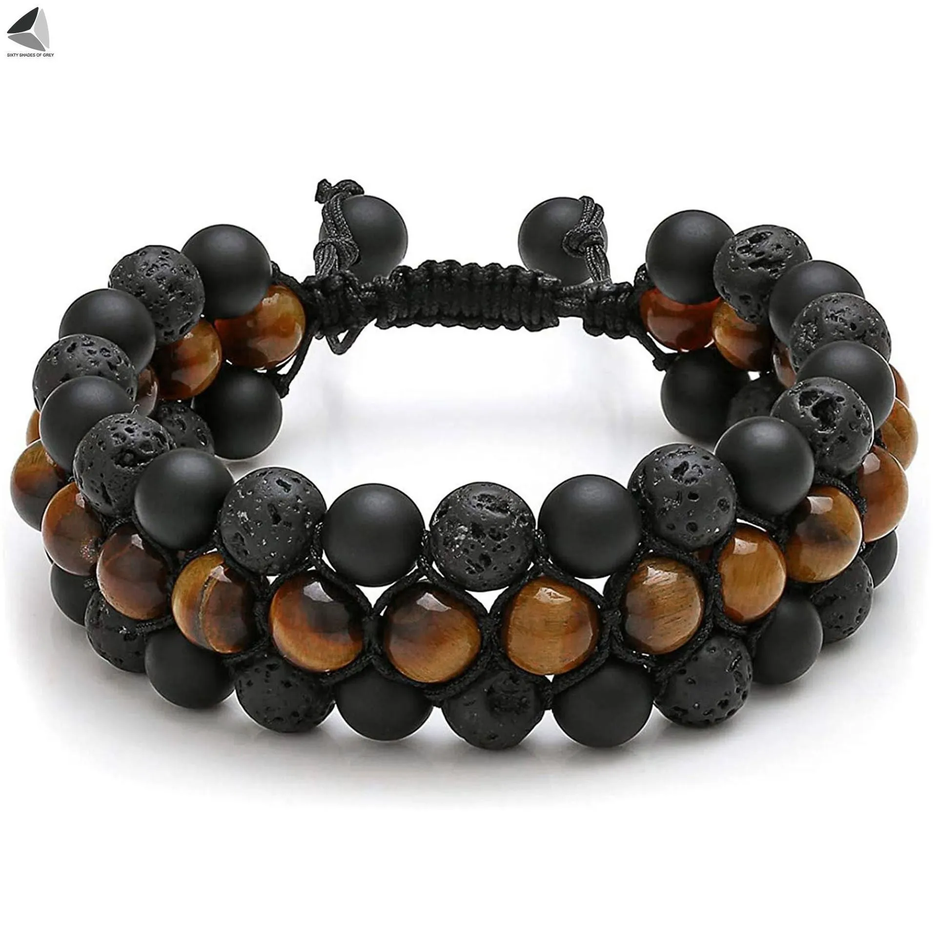 Handmade alloy bracelet with tiger's eye beads and an auspicious elephant charm in multiple colour options.
