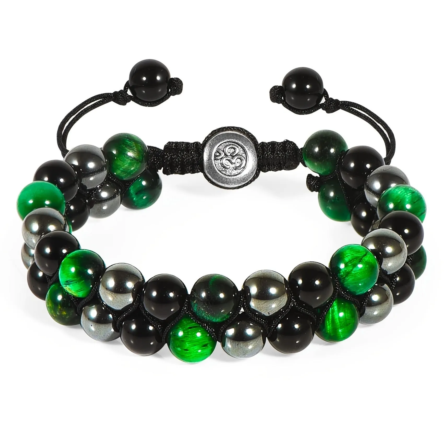 Handmade alloy bracelet with tiger's eye beads and an auspicious elephant charm in multiple colour options.