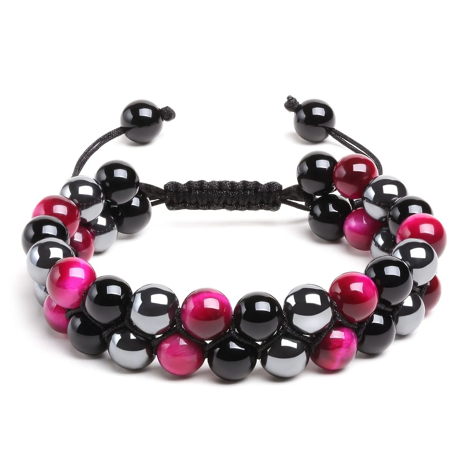 Handmade alloy bracelet with tiger's eye beads and an auspicious elephant charm in multiple colour options.