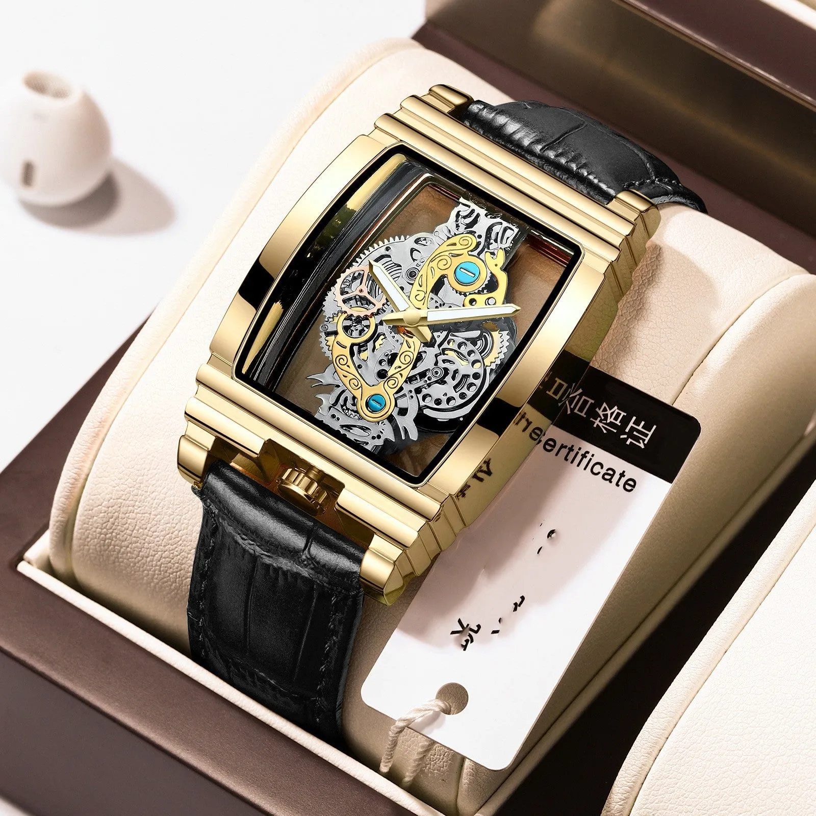 Business casual quartz watch stainless steel mesh strap 51mm dial coated glass mirror spiral crown