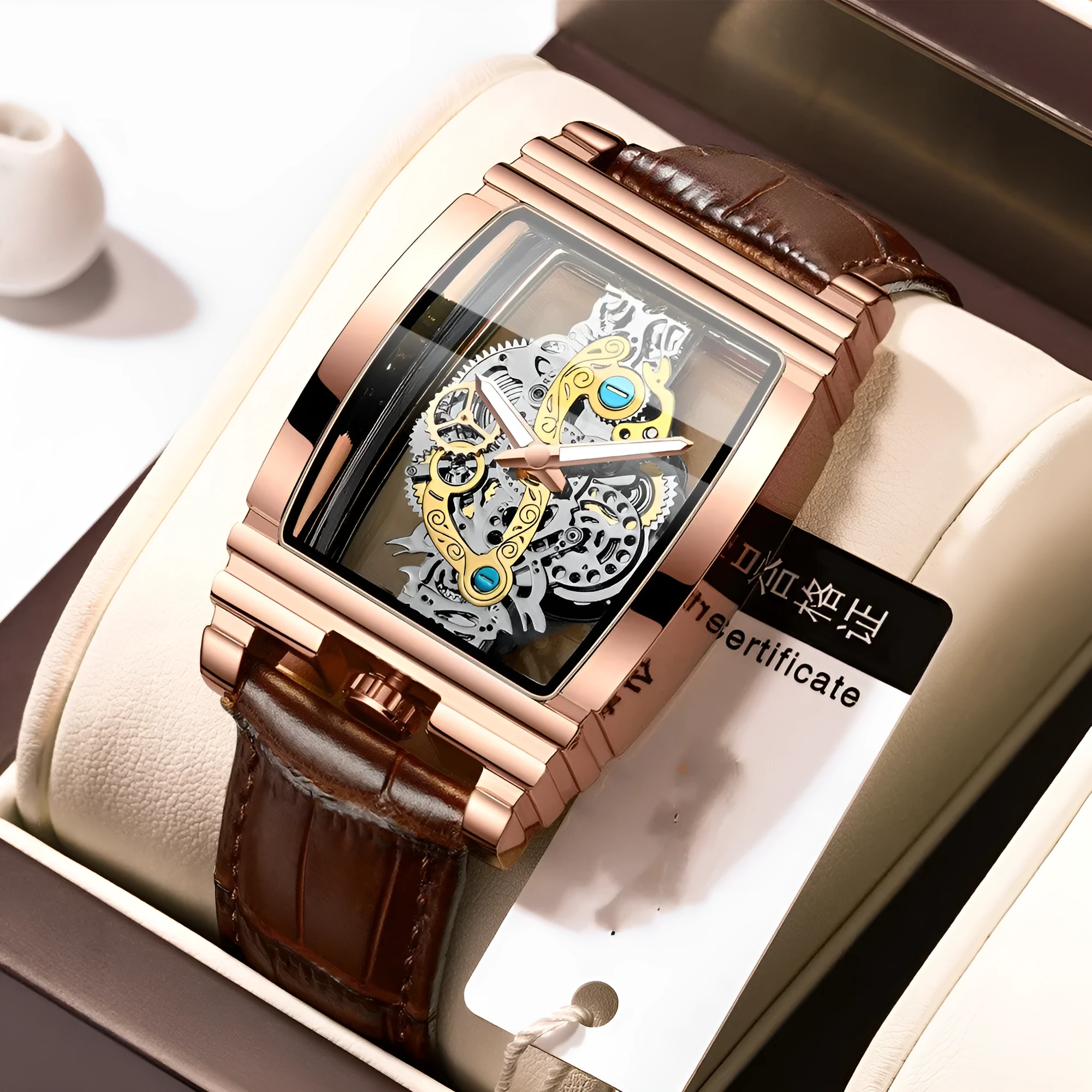 Business casual quartz watch stainless steel mesh strap 51mm dial coated glass mirror spiral crown