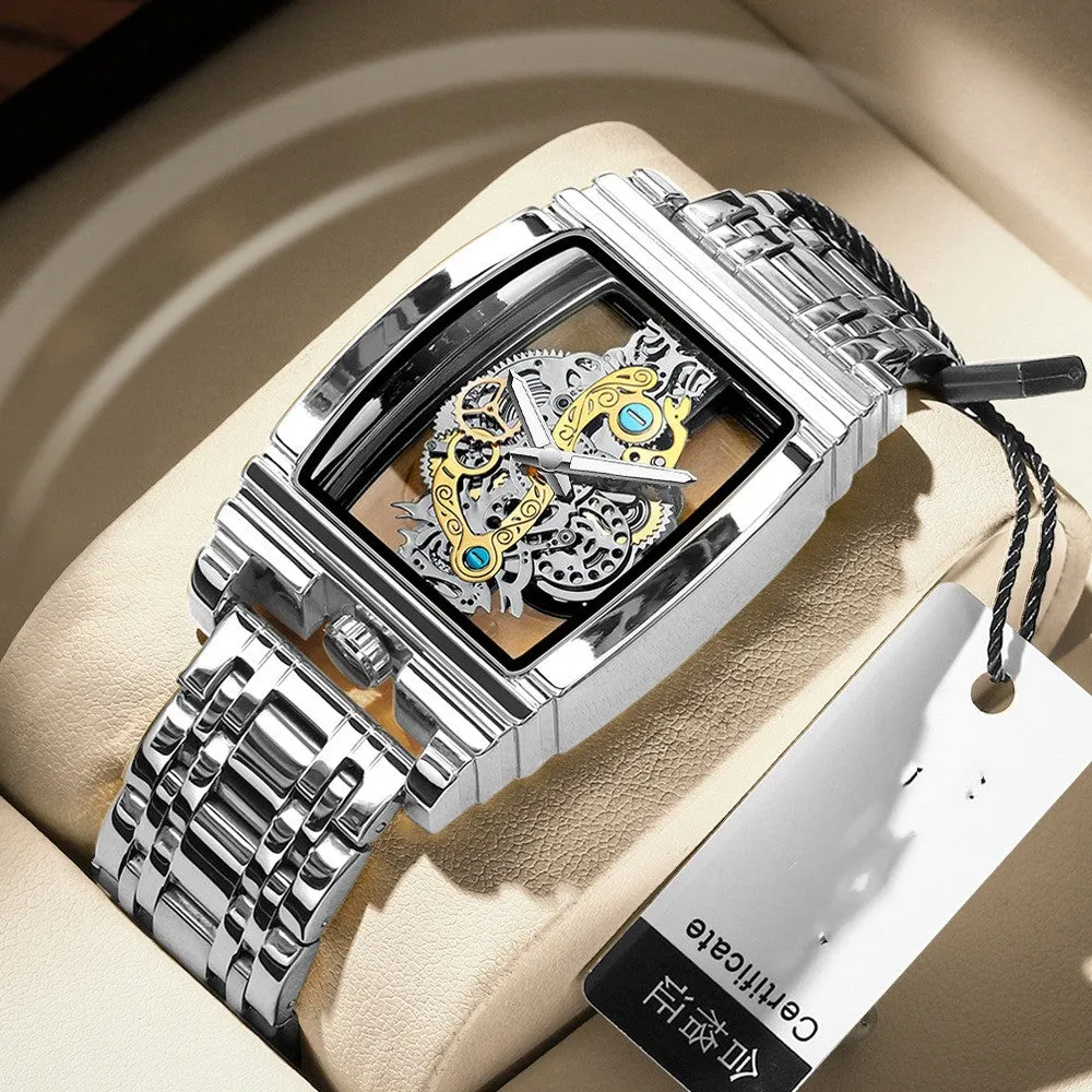 Business casual quartz watch stainless steel mesh strap 51mm dial coated glass mirror spiral crown