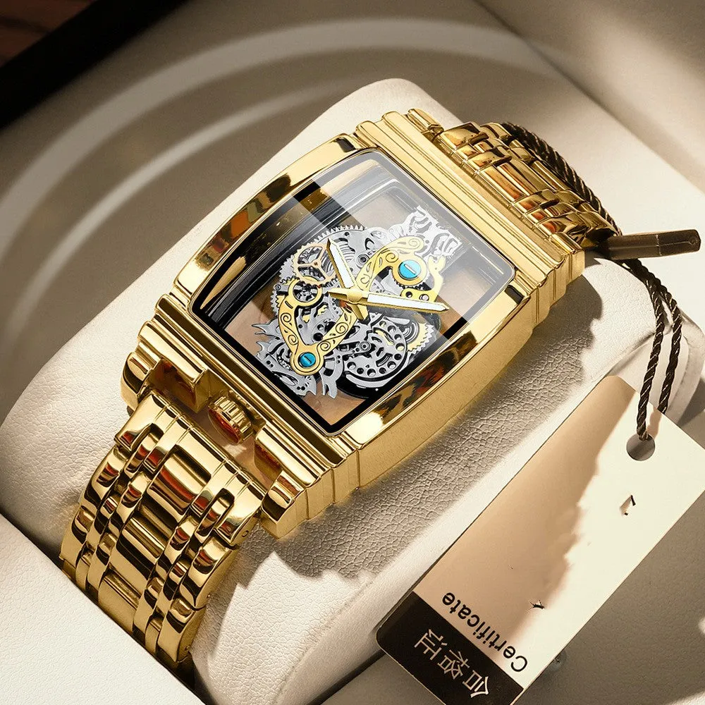 Business casual quartz watch stainless steel mesh strap 51mm dial coated glass mirror spiral crown