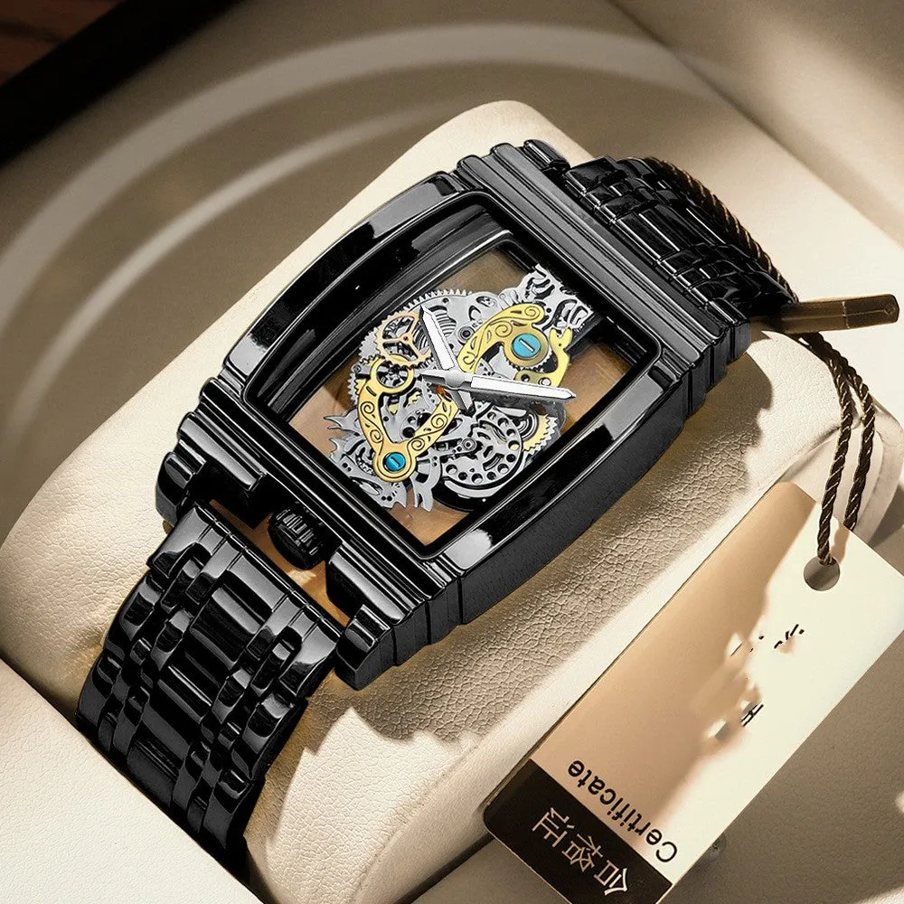 Business casual quartz watch stainless steel mesh strap 51mm dial coated glass mirror spiral crown