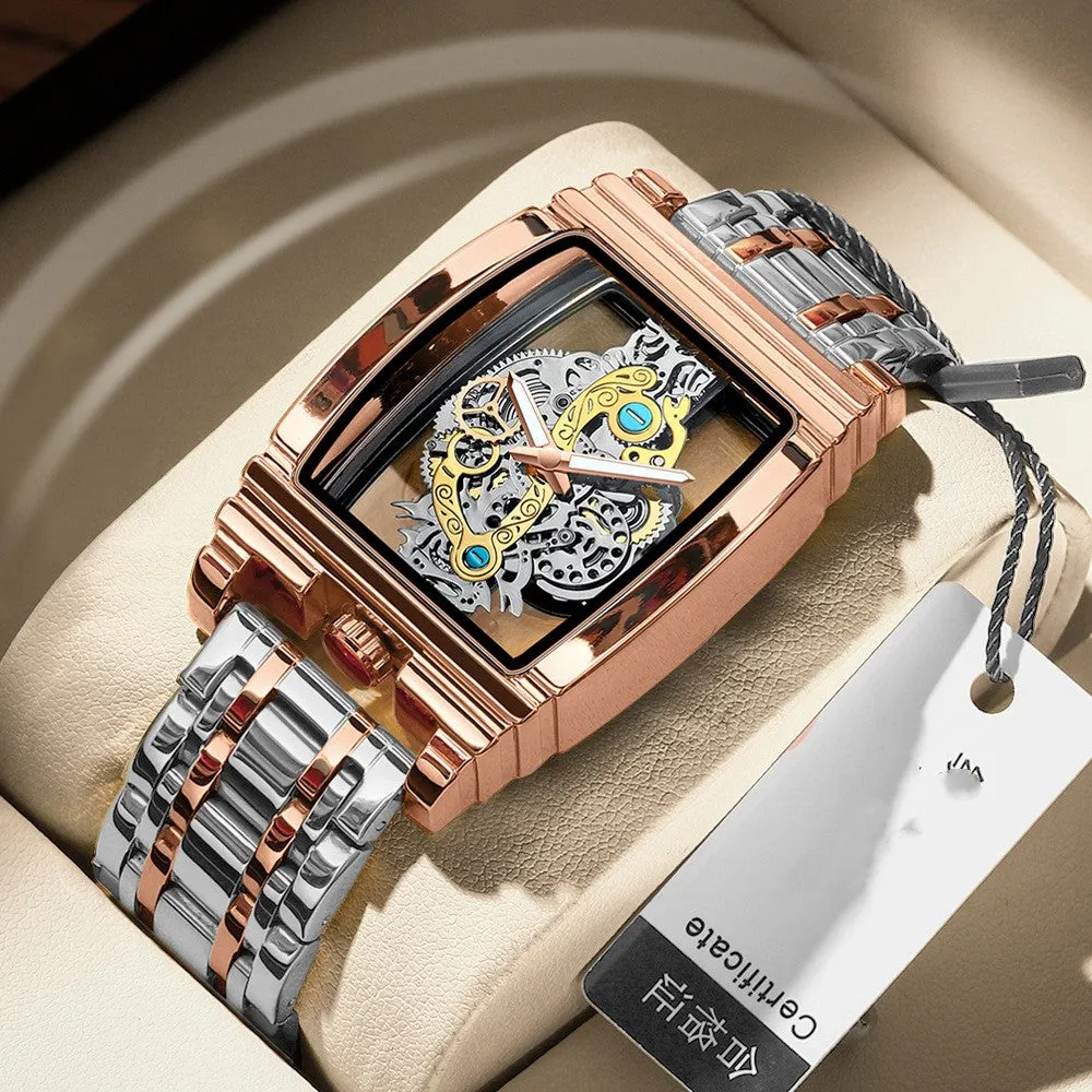 Business casual quartz watch stainless steel mesh strap 51mm dial coated glass mirror spiral crown