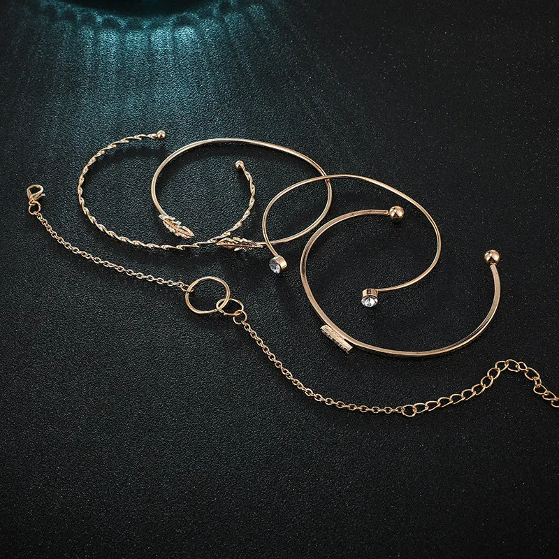 5 piece leaf circle geometric bangle set in gold and silver for women