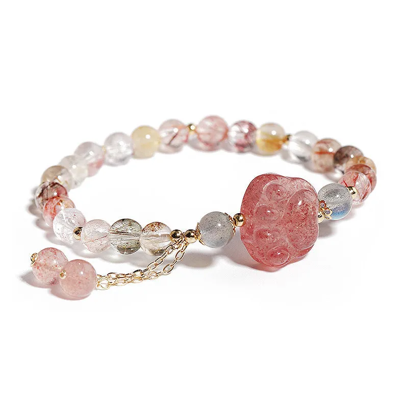 Women's natural crystal bracelet with manual craftsmanship showing animal zodiac designs