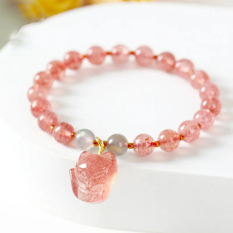 Women's natural crystal bracelet with manual craftsmanship showing animal zodiac designs