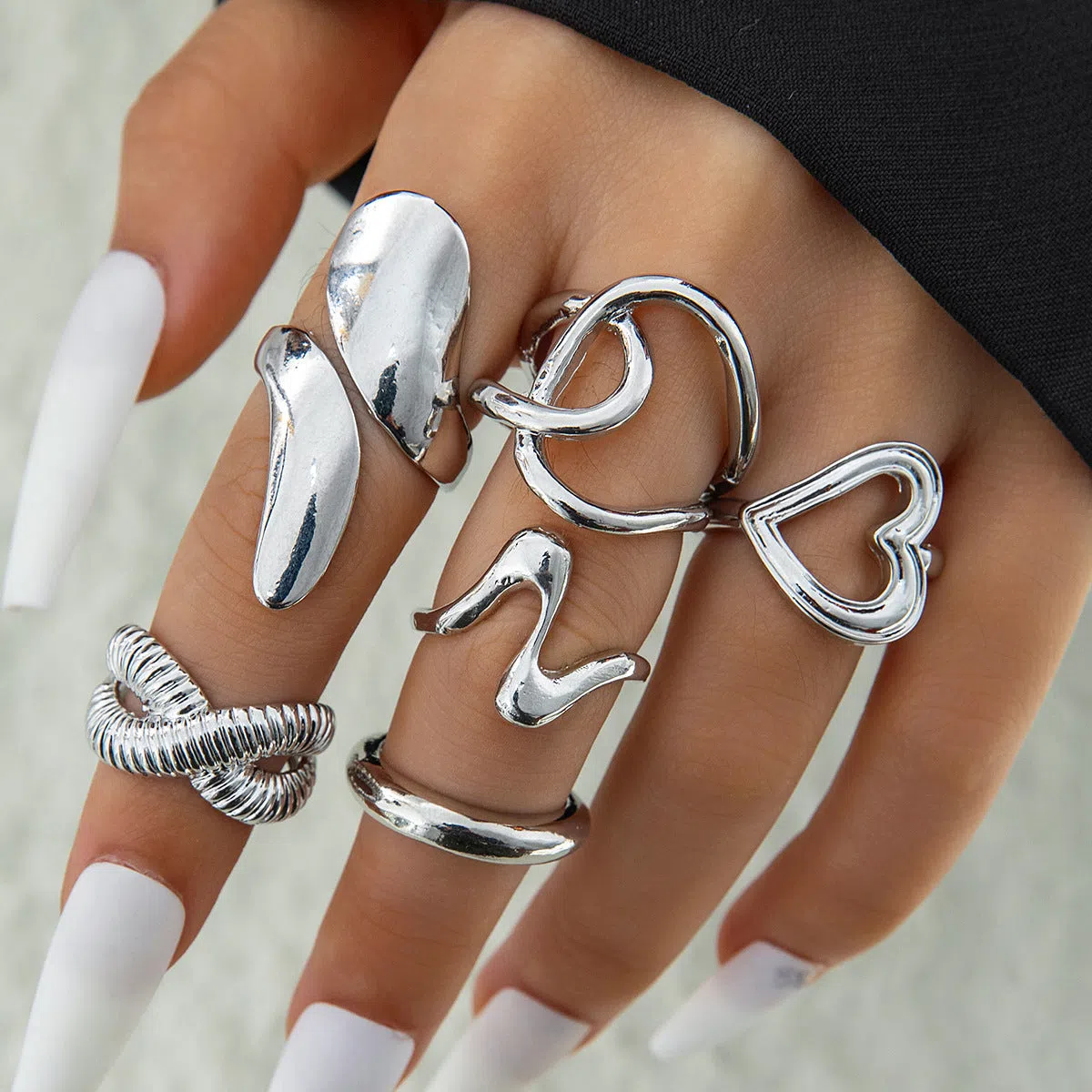 Geometric joint ring set made from alloy metal women's fashion jewellery niche style rings
