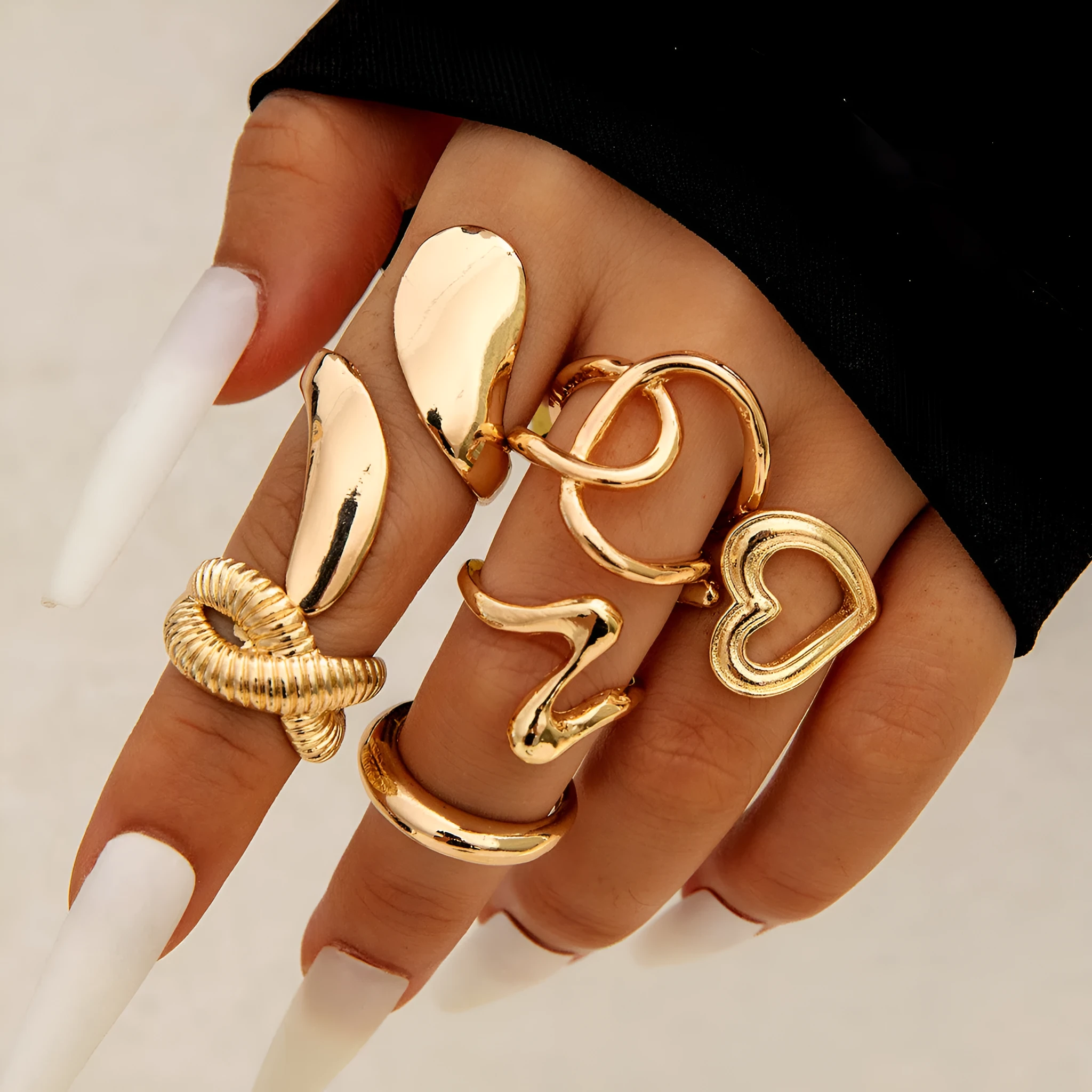 Geometric joint ring set made from alloy metal women's fashion jewellery niche style rings