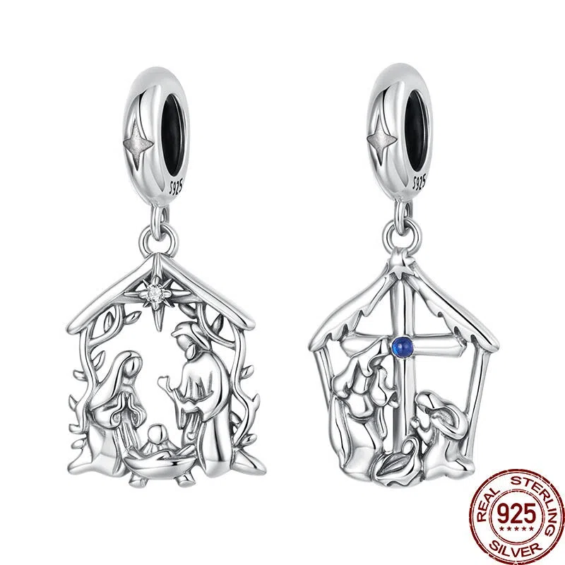 S925 sterling silver happy family pendant 25mm oxidised finish beading charm