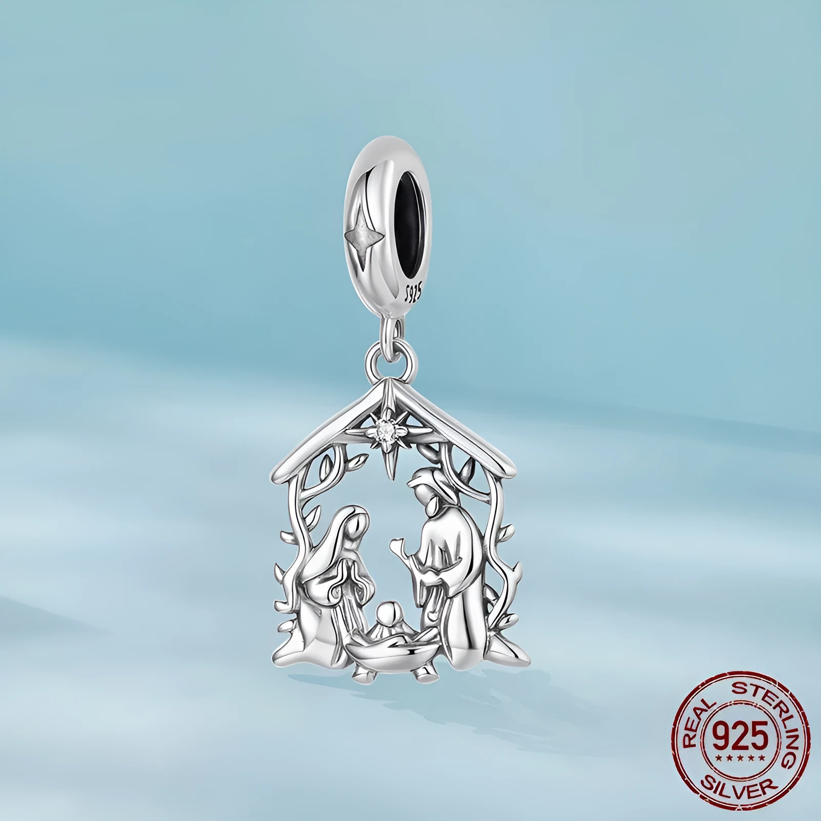 S925 sterling silver happy family pendant 25mm oxidised finish beading charm