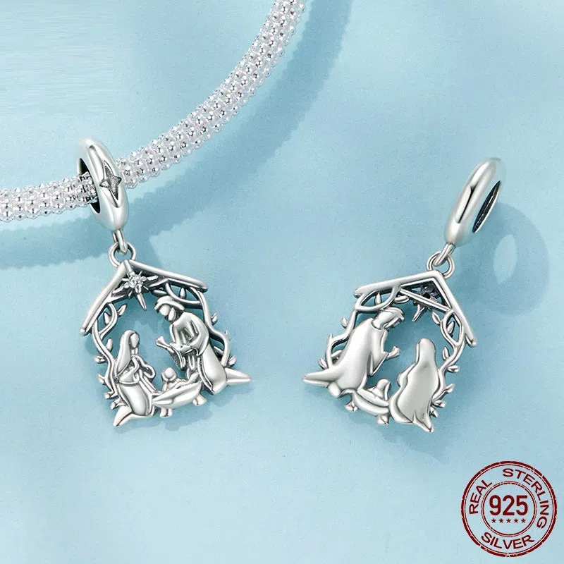 S925 sterling silver happy family pendant 25mm oxidised finish beading charm