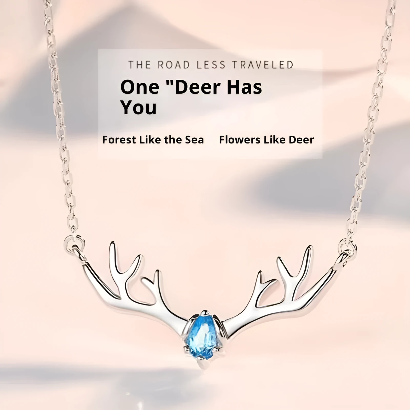 Women's copper deer pendant necklace with blue stone option on O-link chain, light luxury Korean style
