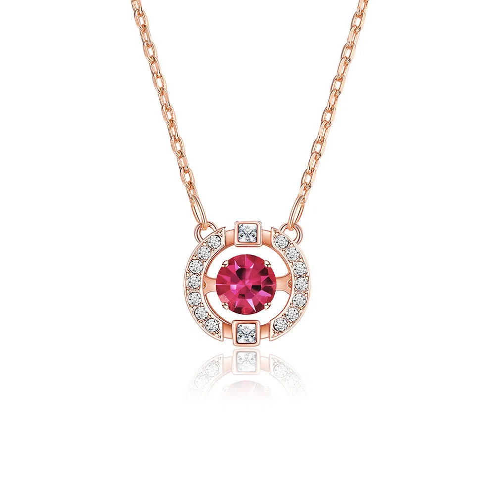 Colorful and lively geometric crown necklace pendant in copper with rhinestone details and cross chain