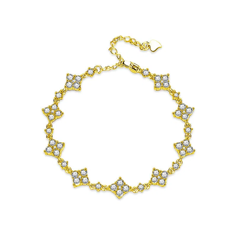 S925 sterling silver moissanite four-leaf clover bracelet for women, white gold colour