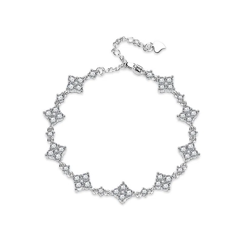 S925 sterling silver moissanite four-leaf clover bracelet for women, white gold colour