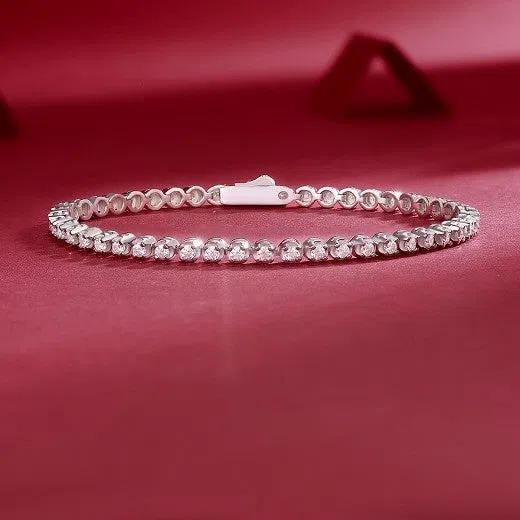 Geometric pure silver S925 moissanite bracelet for women, 16.5 cm length, D-E white colour, inlaid diamond setting
