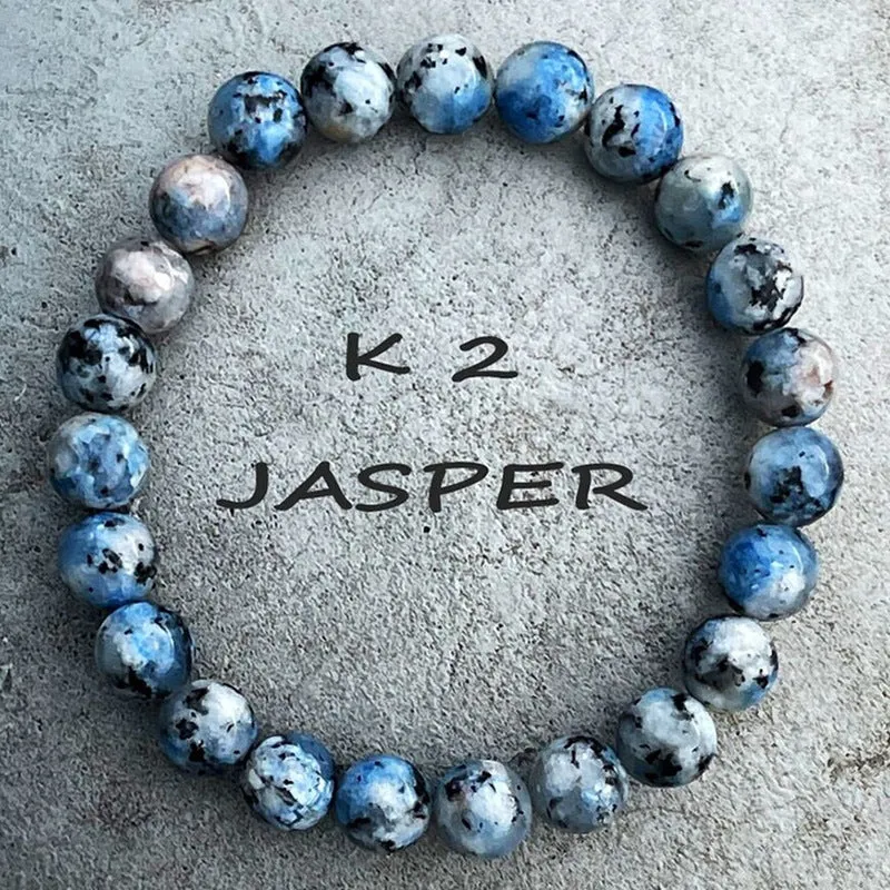 Handmade K2 azurite stone beaded bracelet with geometric design and adjustable length