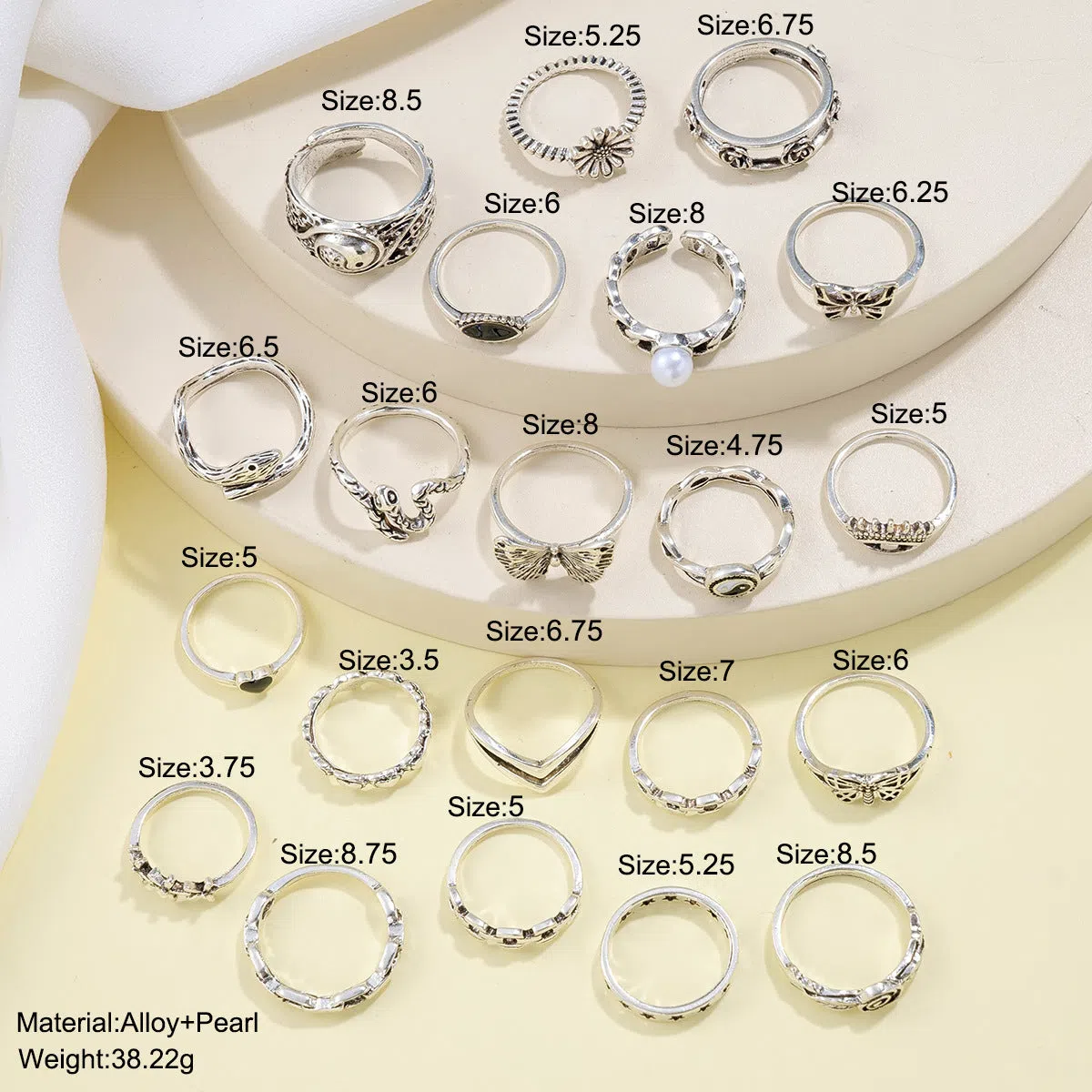 Alloy women's ring set butterfly love motifs silver tone floral geometric shape