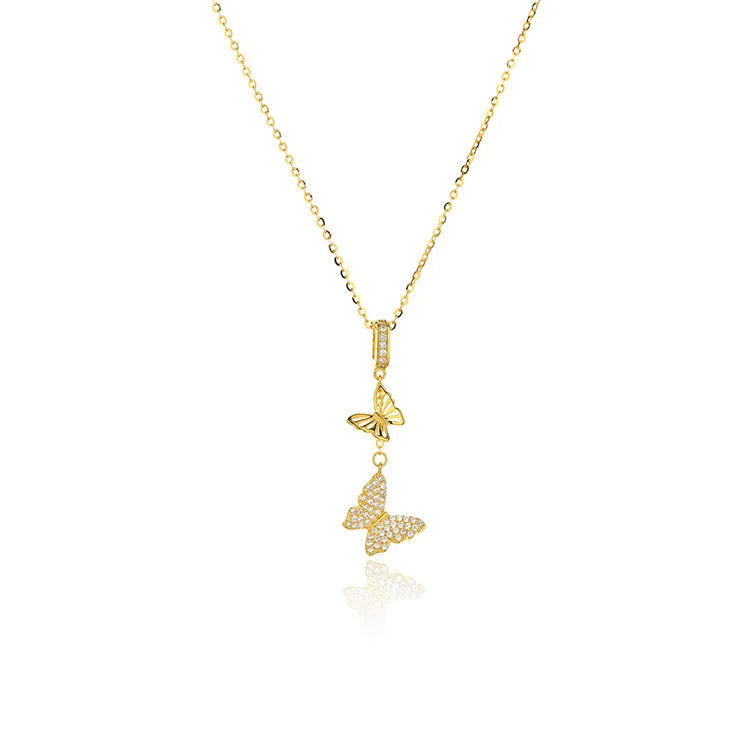 Japanese Korean style light luxury full rhinestone tassel butterfly micro-inlaid necklace on display