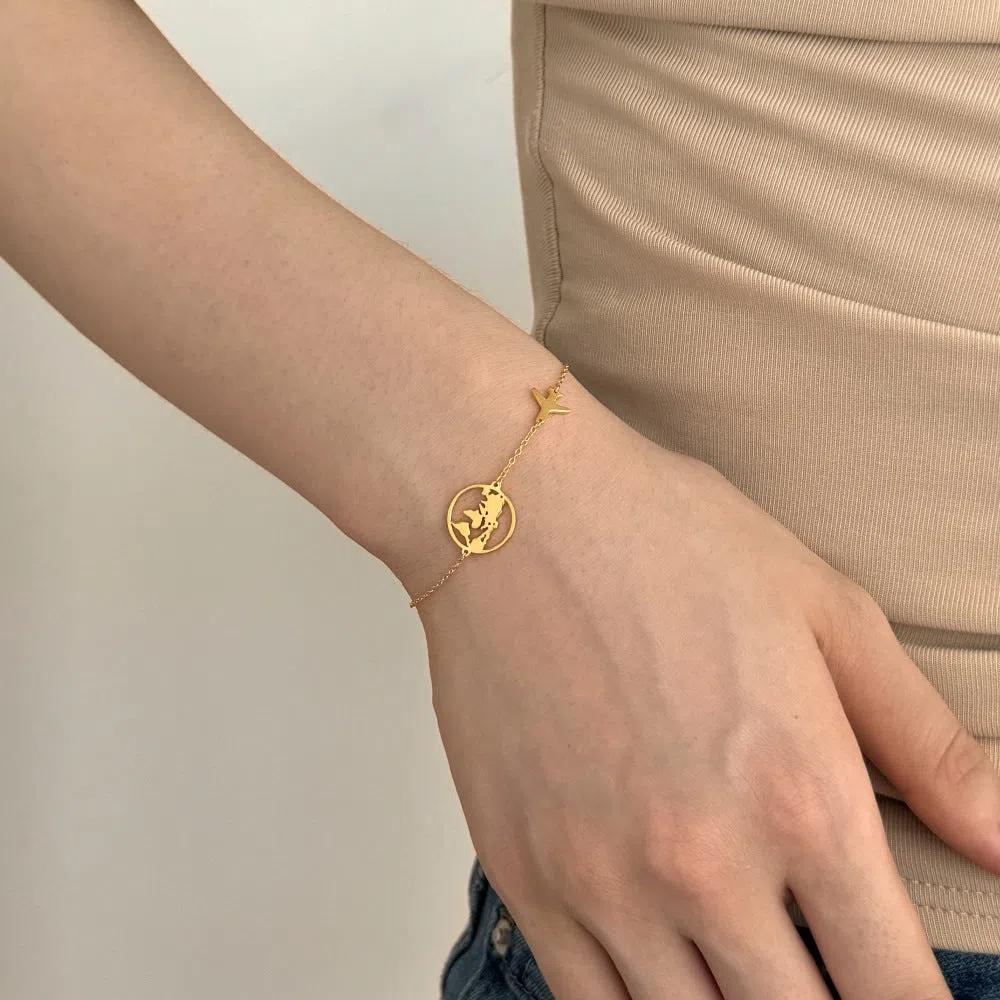 Women's S925 sterling silver bracelet with aircraft charm in platinum and gold colour options