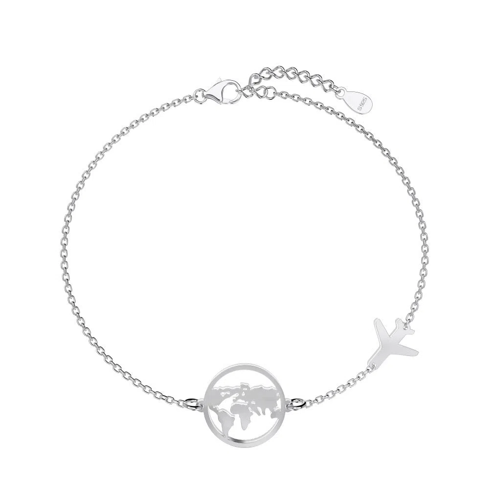 Women's S925 sterling silver bracelet with aircraft charm in platinum and gold colour options
