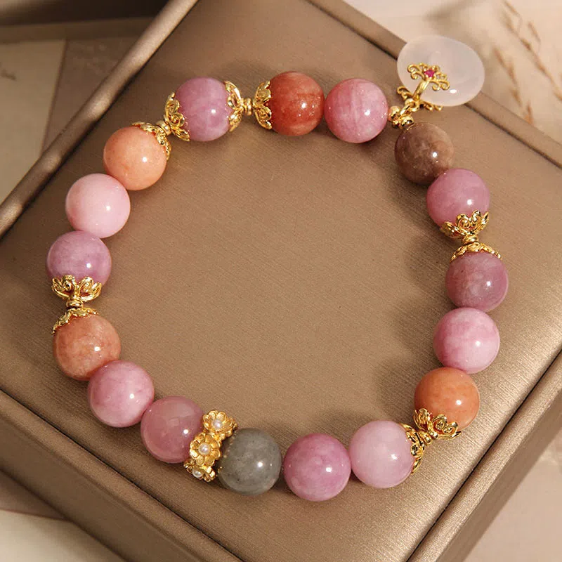 Retro tourmaline peace buckle pendant bracelet for women, macaron colour, safety closure