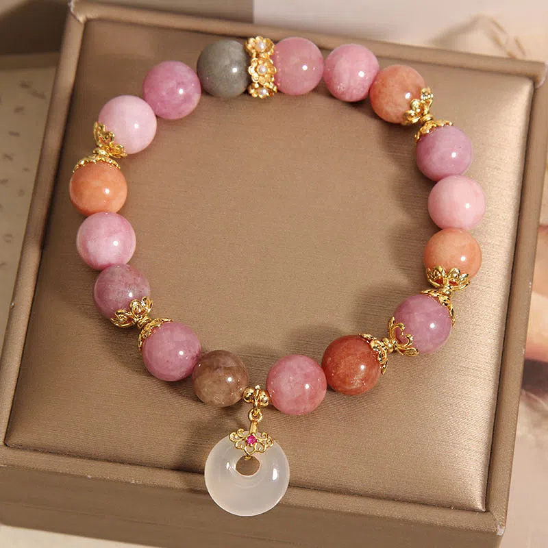 Retro tourmaline peace buckle pendant bracelet for women, macaron colour, safety closure