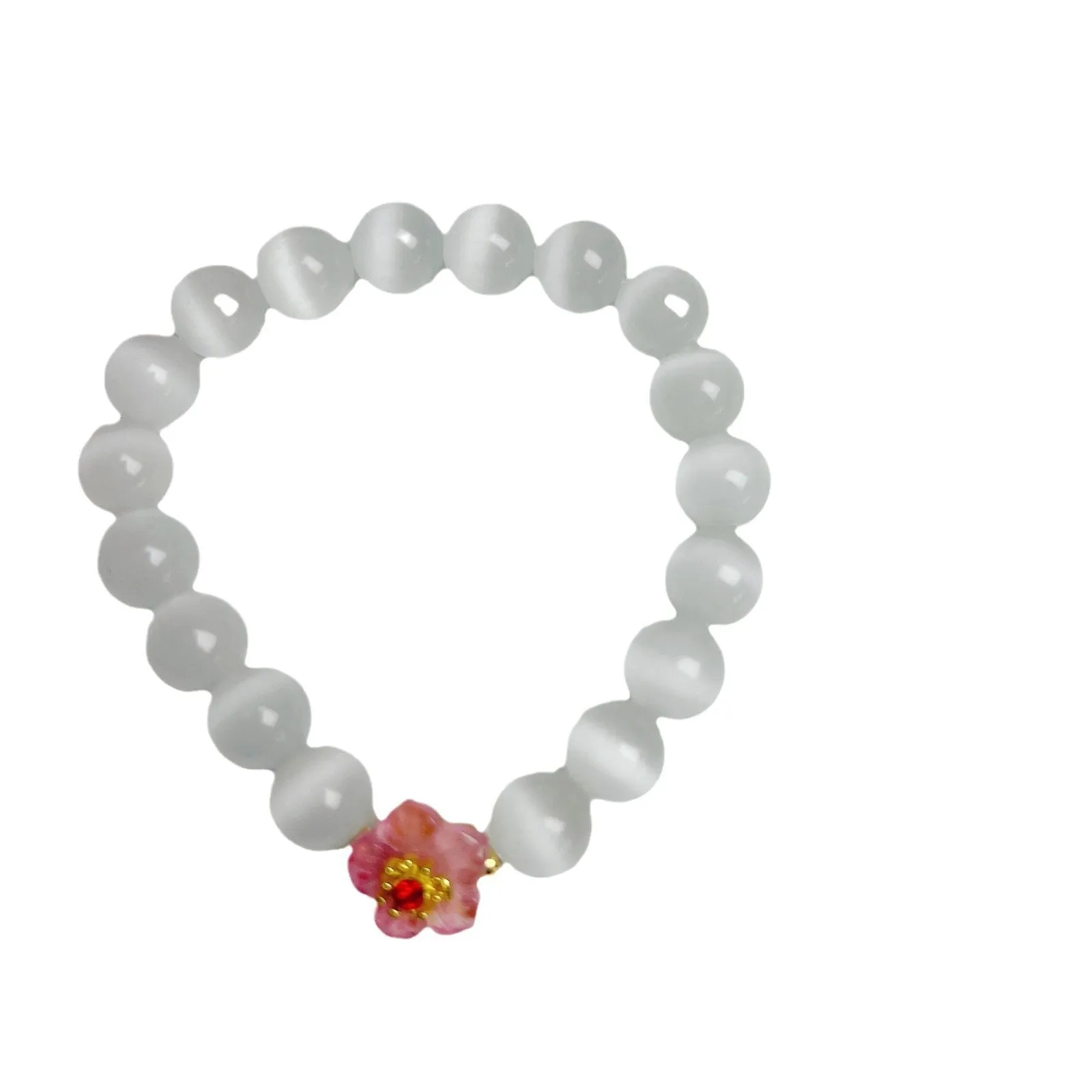 Handmade glass bracelet with flower beads in yellow, pink, white, green colours