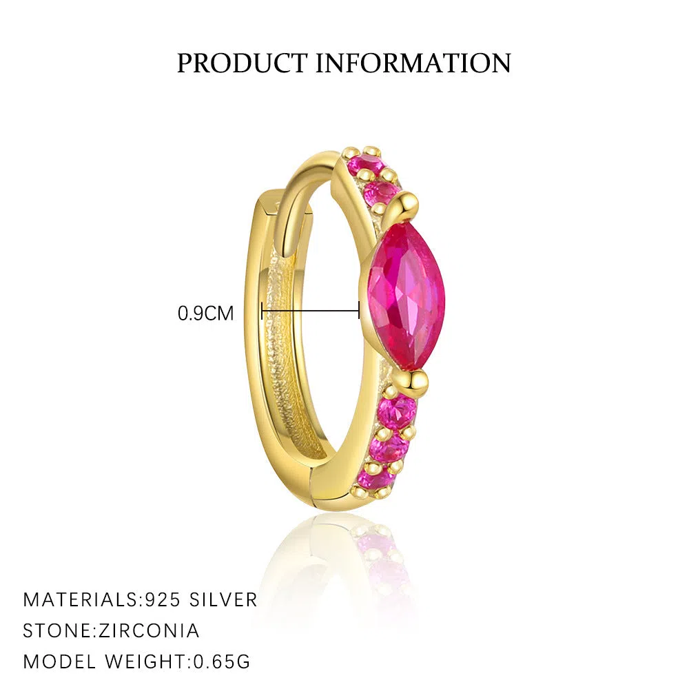 S925 sterling silver geometric earrings with yellow gold finish and inlaid zircon stone on white background
