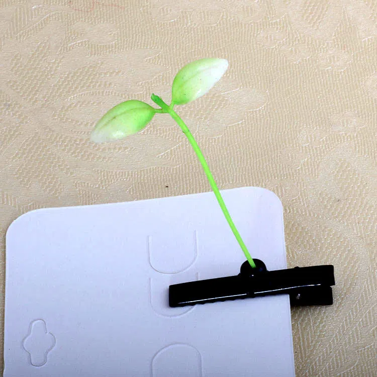 Plastic grass bean sprout hairpin with cute flower barrettes for children, handmade floral hair accessory