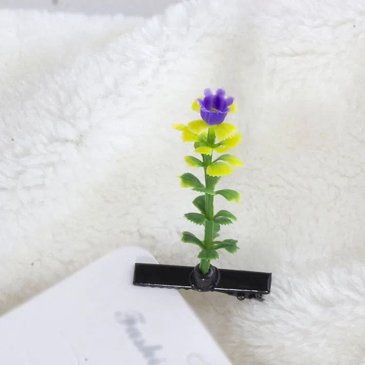 Plastic grass bean sprout hairpin with cute flower barrettes for children, handmade floral hair accessory