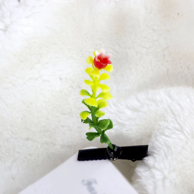 Plastic grass bean sprout hairpin with cute flower barrettes for children, handmade floral hair accessory