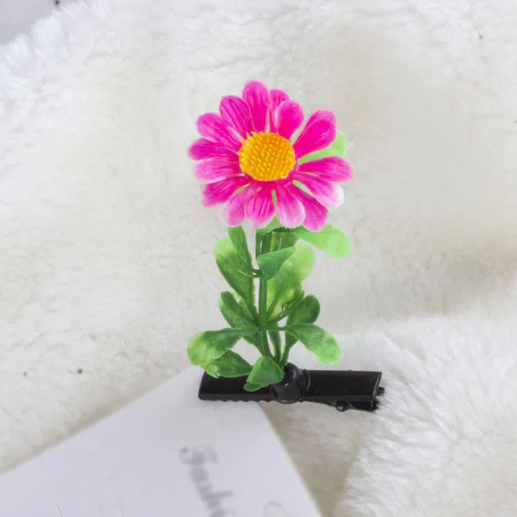 Plastic grass bean sprout hairpin with cute flower barrettes for children, handmade floral hair accessory