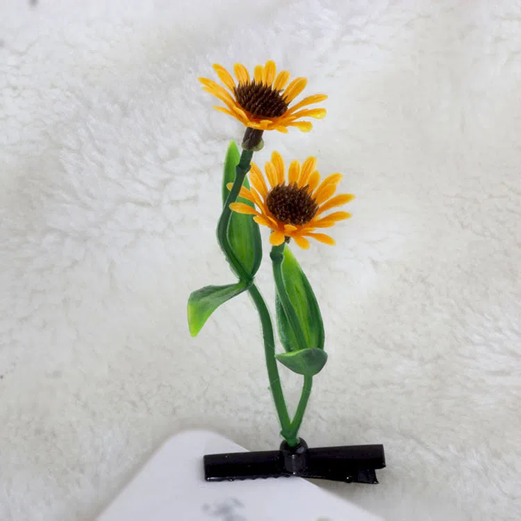 Plastic grass bean sprout hairpin with cute flower barrettes for children, handmade floral hair accessory