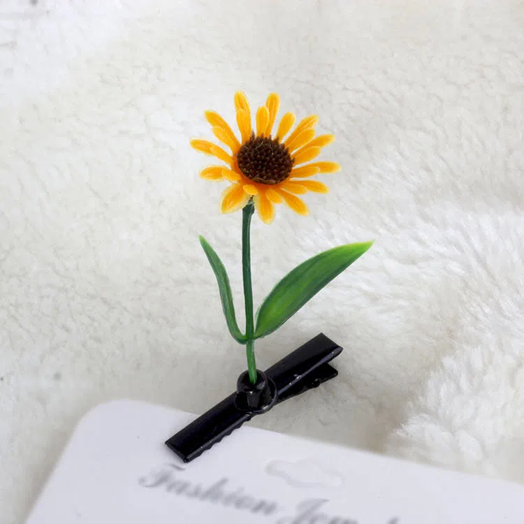 Plastic grass bean sprout hairpin with cute flower barrettes for children, handmade floral hair accessory
