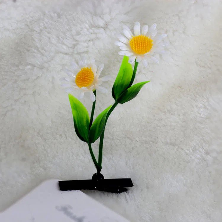 Plastic grass bean sprout hairpin with cute flower barrettes for children, handmade floral hair accessory