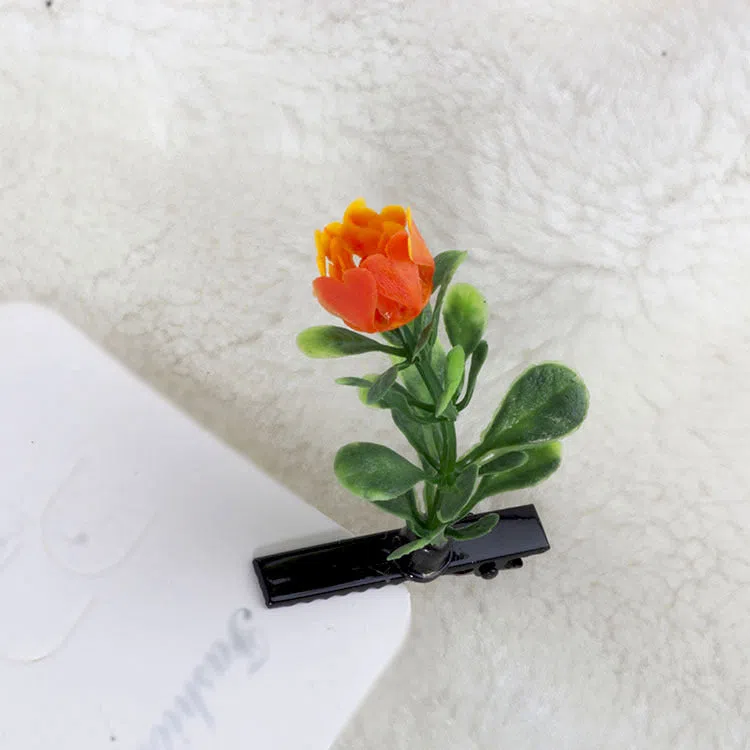 Plastic grass bean sprout hairpin with cute flower barrettes for children, handmade floral hair accessory