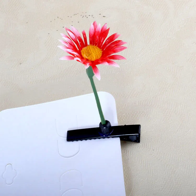 Plastic grass bean sprout hairpin with cute flower barrettes for children, handmade floral hair accessory