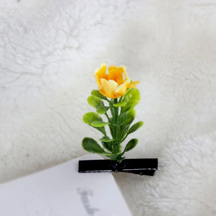 Plastic grass bean sprout hairpin with cute flower barrettes for children, handmade floral hair accessory