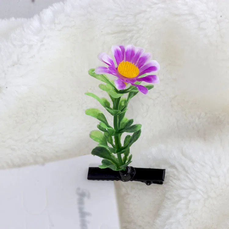 Plastic grass bean sprout hairpin with cute flower barrettes for children, handmade floral hair accessory