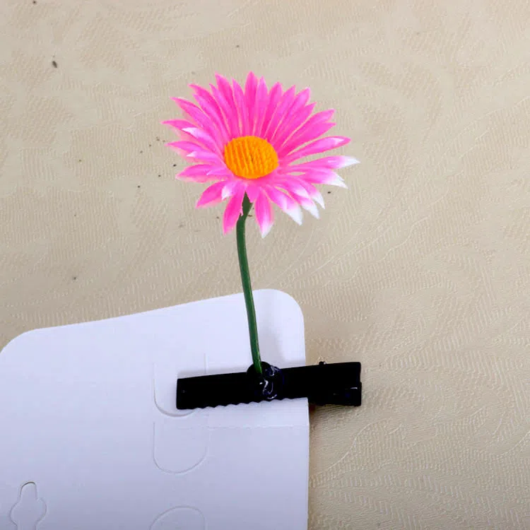 Plastic grass bean sprout hairpin with cute flower barrettes for children, handmade floral hair accessory