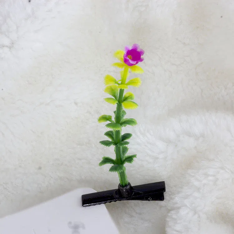 Plastic grass bean sprout hairpin with cute flower barrettes for children, handmade floral hair accessory